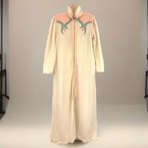 Vintage Bill Tice Velour Zip Robe Women Size 8 Ivory Pink Tulips High Collar